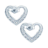 10kt White Gold Womens Round Diamond Heart Cluster Screwback Earrings 1/8 Cttw