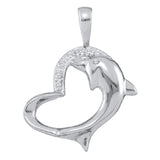 10kt White Gold Womens Round Diamond Dolphin Heart Pendant .03 Cttw