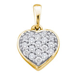 14kt Yellow Gold Womens Round Diamond Small Heart Cluster Pendant 1/10 Cttw