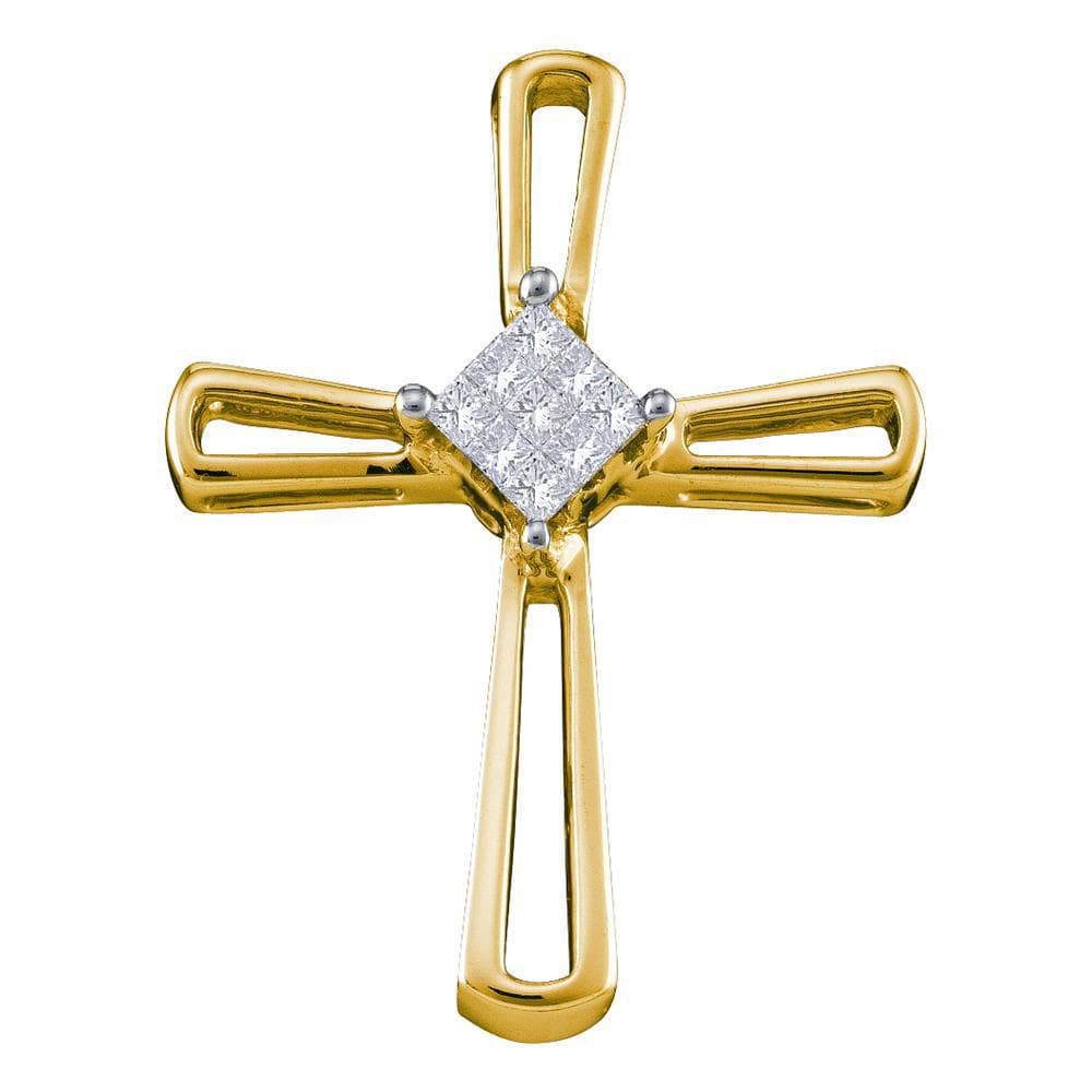 14kt Yellow Gold Womens Princess Diamond Cross Pendant 1/10 Cttw