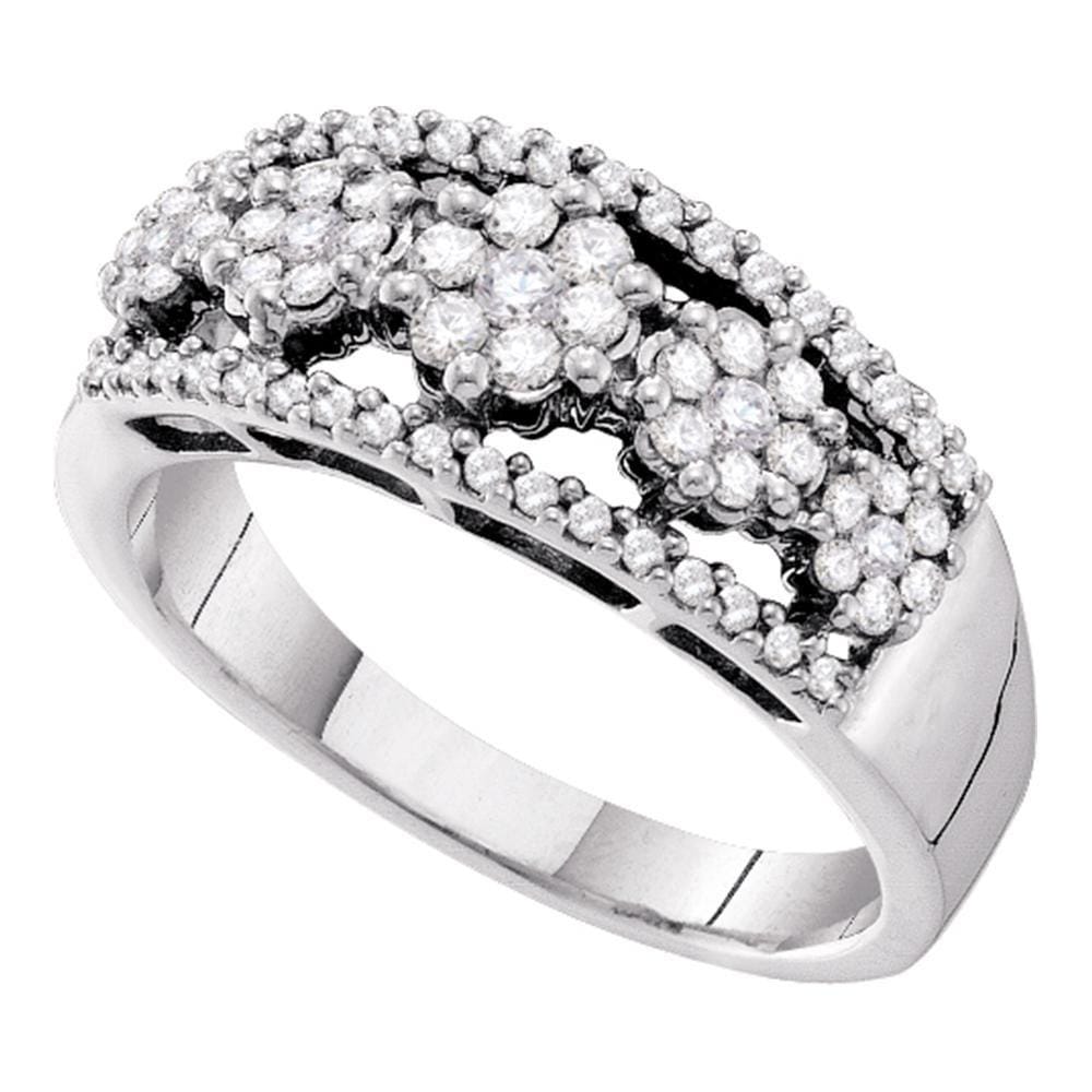 14kt White Gold Womens Round Diamond Flower Cluster Cocktail Band Ring 1/2 Cttw