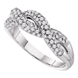 14kt White Gold Womens Round Diamond Woven Twist Crossover Band Ring 1/2 Cttw