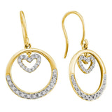 14kt Yellow Gold Womens Round Diamond Circle Heart Dangle Wire Earrings 1/4 Cttw