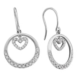 14kt White Gold Womens Round Diamond Circle Heart Dangle Wire Earrings 1/4 Cttw