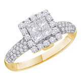14kt Yellow Gold Womens Princess Diamond Cluster Halo Bridal Wedding Engagement Ring 1.00 Cttw