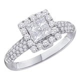 14kt White Gold Princess Diamond Cluster Halo Bridal Wedding Engagement Ring 1 Cttw