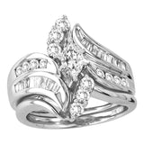 14kt White Gold Marquise Diamond Bridal Wedding Ring Band Set 1-1/2 Cttw