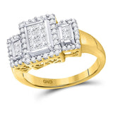 14kt Yellow Gold Womens Princess Diamond Triple Cluster Ring 3/4 Cttw
