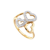 10kt Two-tone Gold Womens Round Diamond Triple Heart Ring .03 Cttw