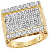 10kt Yellow Gold Mens Round Diamond Rectangle Cluster Ring 7/8 Cttw