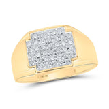 10kt Yellow Gold Mens Round Diamond Square Cluster Ring 1/4 Cttw