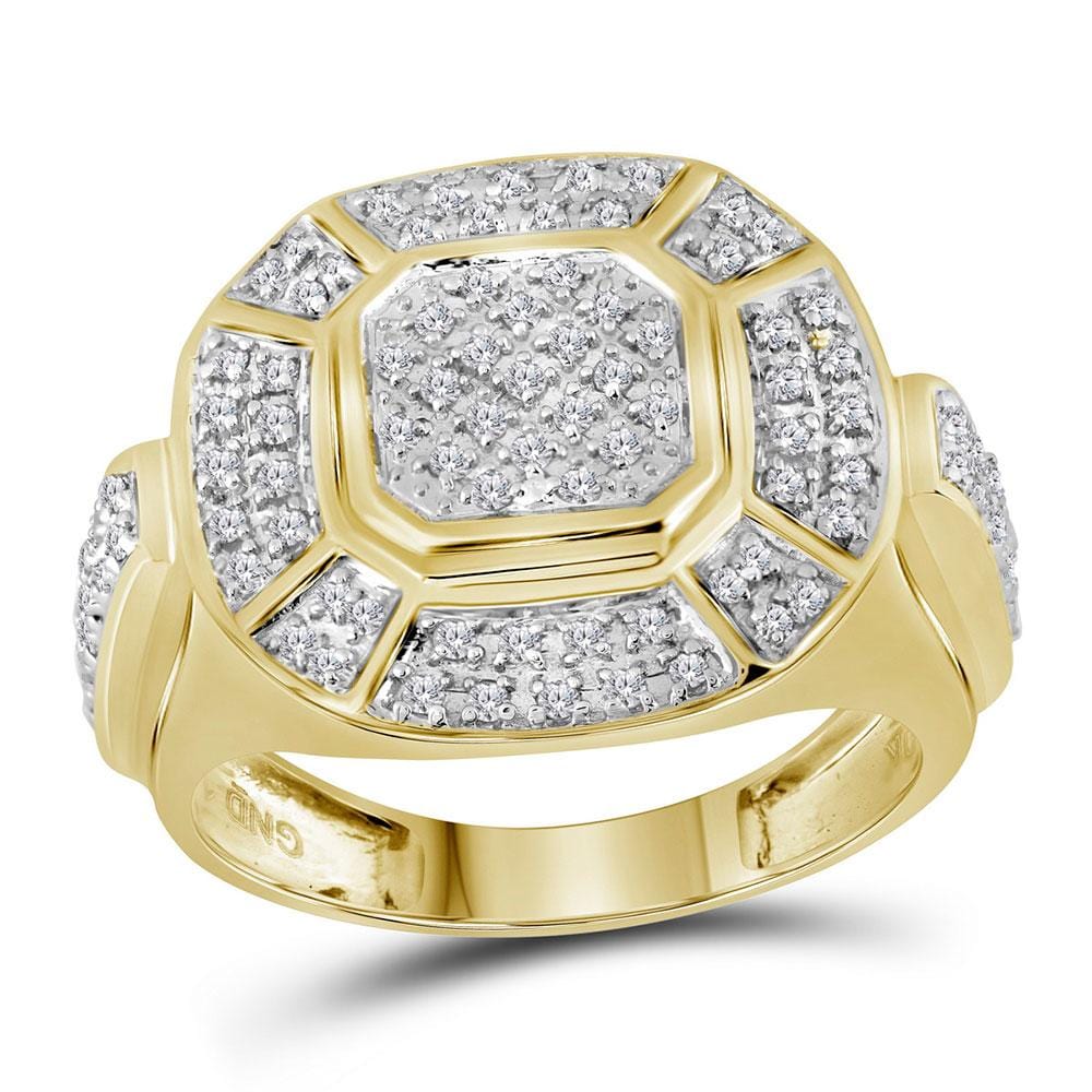10kt Yellow Gold Mens Round Diamond Circle Cluster Ring 1/2 Cttw