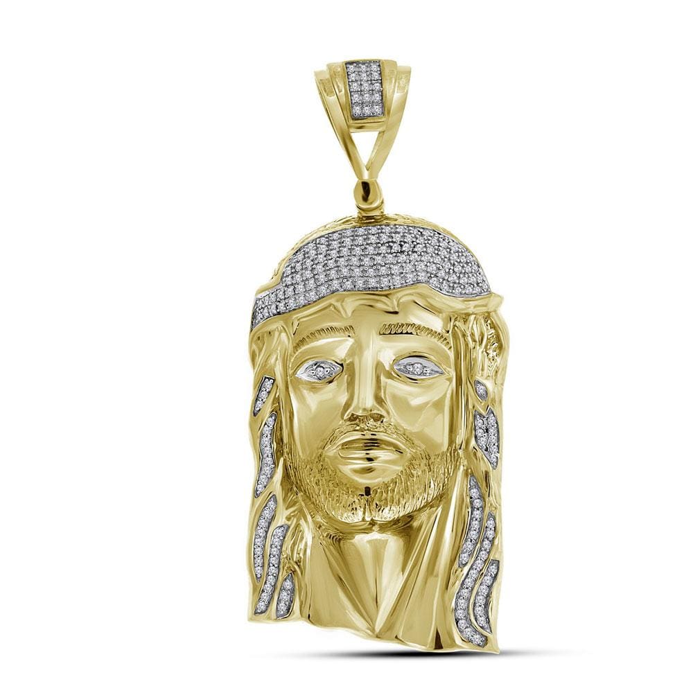 10kt Yellow Gold Mens Round Diamond Jesus Face Charm Pendant 1.00 Cttw