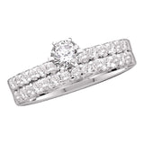 14kt White Gold Round Diamond Solitaire Bridal Wedding Ring Band Set /8 Cttw