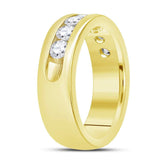 14kt Yellow Gold Mens Machine Set Round Diamond Wedding Channel Band Ring 1-1/2 Cttw