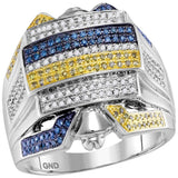 10kt White Gold Mens Round Yellow Blue Color Enhanced Diamond Cluster Ring 3/4 Cttw