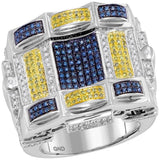 10kt White Gold Mens Round Blue Color Enhanced Diamond Cluster Ring 7/8 Cttw