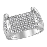 10kt White Gold Mens Round Diamond Rectangle Cluster Ring 1 Cttw