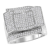 10kt White Gold Mens Round Diamond Square Cluster Contoured Ring 7/8 Cttw