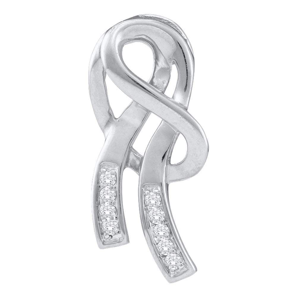 10kt White Gold Womens Round Diamond Ribbon Fashion Pendant 1/12 Cttw
