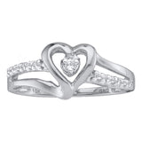 14kt White Gold Womens Round Diamond Solitaire Heart Ring 1/8 Cttw