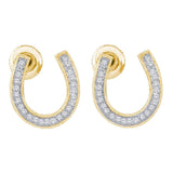 14kt Yellow Gold Womens Round Diamond Horseshoe Stud Earrings 1/6 Cttw