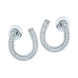 10k White Gold Diamond Womens Horseshoe Lucky Stud Earrings 1/6 Cttw