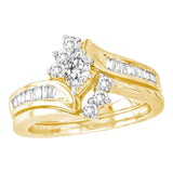 14kt Yellow Gold Marquise Diamond Bridal Wedding Ring Band Set 5/8 Cttw