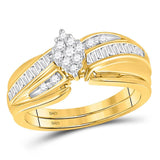 10k Yellow Gold Round Diamond Cluster Wedding Bridal Ring Set 3/8 Cttw