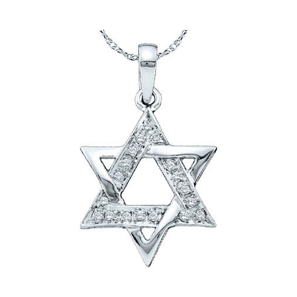 10kt White Gold Womens Round Diamond Star Magen David Jewish Pendant 1/10 Cttw