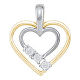 10kt White Two-tone Gold Womens Round Diamond Double Heart Outline Pendant .03 Cttw