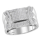 10kt White Gold Mens Round Diamond Indented Square Cluster Ring 1/2 Cttw