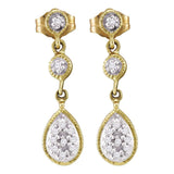 10kt Yellow Gold Womens Round Diamond Teardrop Cluster Dangle Earrings 1/8 Cttw