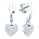 10kt White Gold Womens Round Diamond Dangle Heart Screwback Earrings 1/4 Cttw