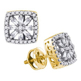 14kt Yellow Gold Womens Baguette Round Diamond Square Stud Earrings 1/3 Cttw