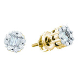 14kt Yellow Gold Womens Round Baguette Diamond Cluster Stud Earrings 1/4 Cttw