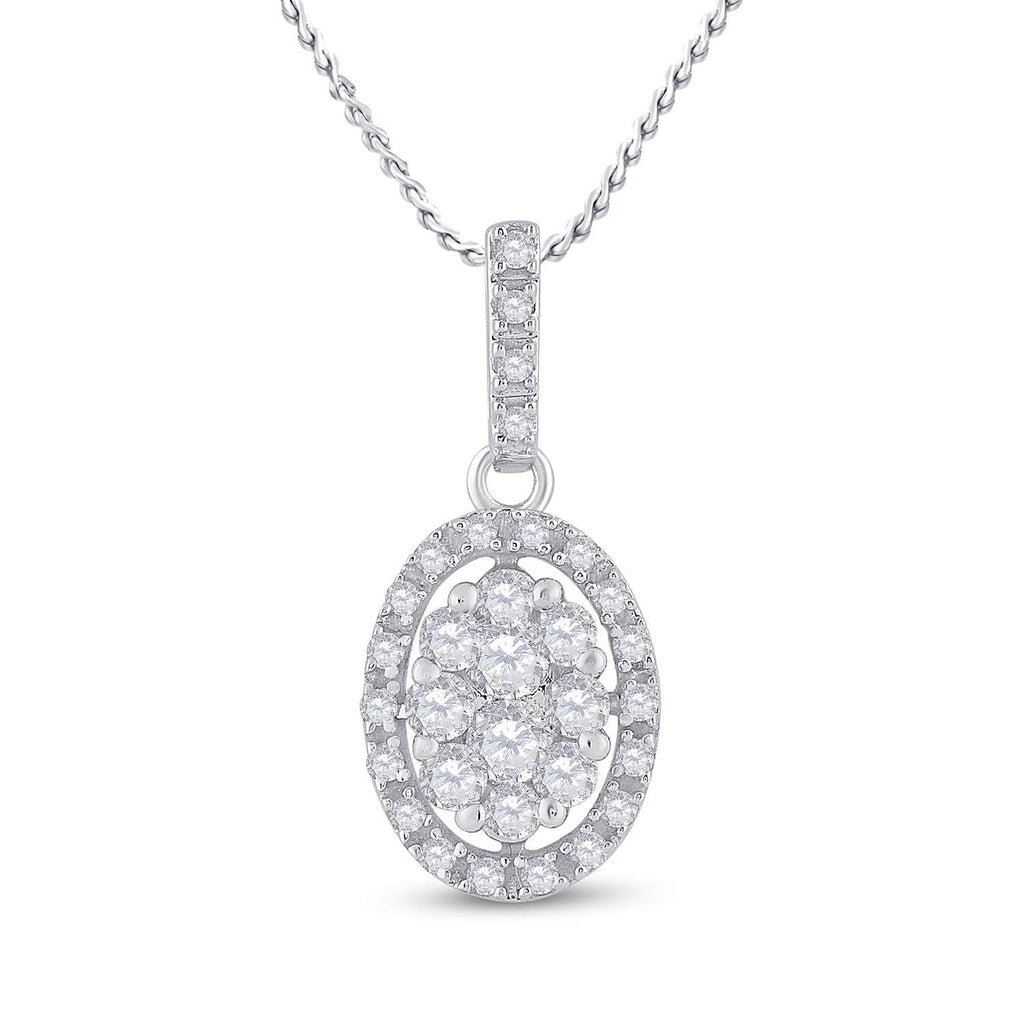 14kt White Gold Womens Round Diamond Oval Cluster Pendant 1/2 Cttw