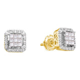 14kt Yellow Gold Womens Princess Diamond Square Frame Cluster Earrings 1/3 Cttw