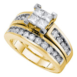 14kt Yellow Gold Diamond Princess Bridal Wedding Ring Band Set 1-1/2 Cttw