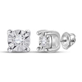 14kt White Gold Womens Round Diamond Miracle Solitaire Earrings 1/20 Cttw