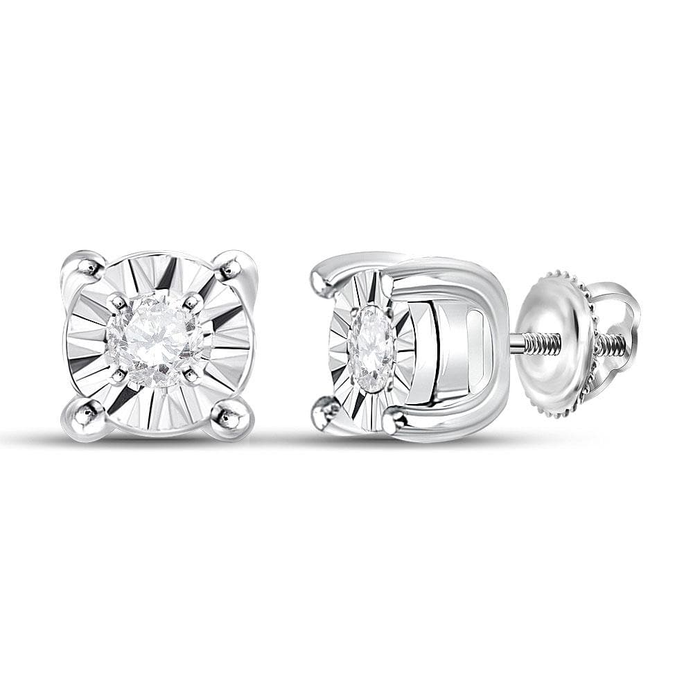 10kt White Gold Small Round Diamond Miracle Solitaire Earrings 1/20 Cttw