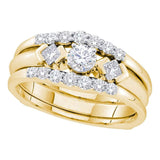 14kt Yellow Gold Womens Round Diamond 3-Stone Bridal Wedding Engagement Ring Band Set 3/4 Cttw