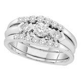 14kt White Gold Womens Round Diamond 3-Stone Bridal Wedding Engagement Ring Band Set 3/4 Cttw