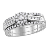 14kt White Gold Round Diamond 3-Piece Bridal Wedding Ring Band Set 1/4 Cttw
