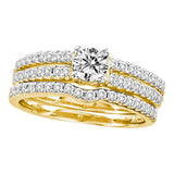 14kt Yellow Gold Womens Round Diamond 3-Piece Bridal Wedding Engagement Ring Band Set 1.00 Cttw