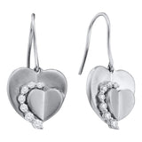 14kt White Gold Womens Round Diamond Heart Dangle Wire Earrings 1/3 Cttw