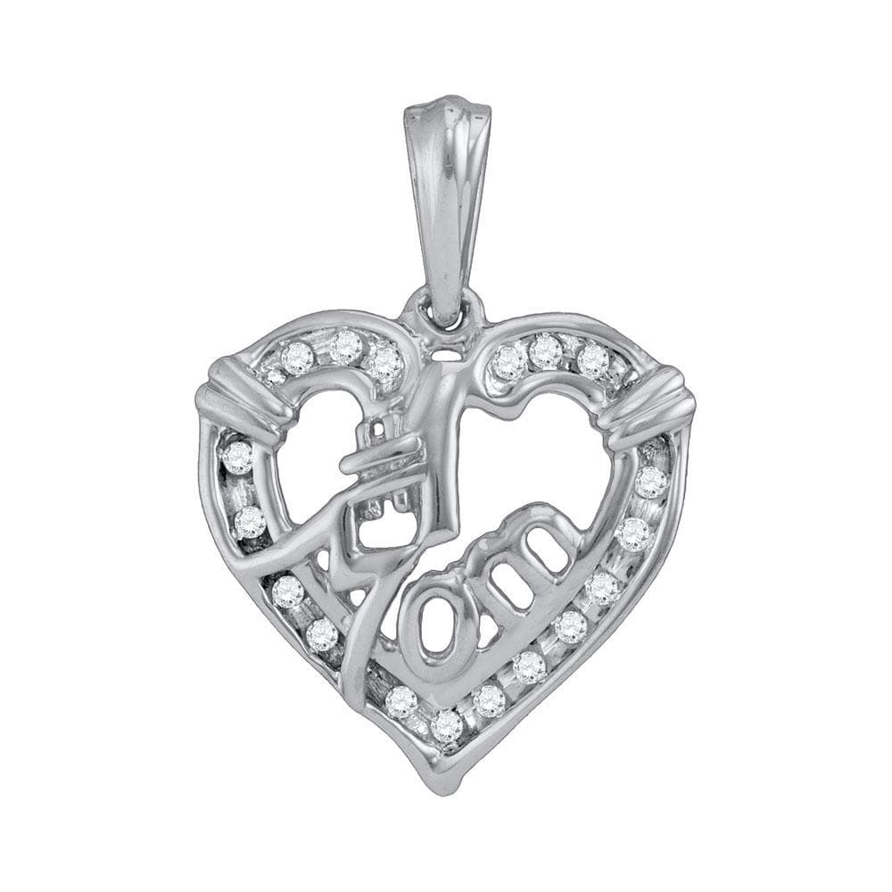 Sterling Silver Womens Round Diamond #1 Mom Heart Pendant 1/6 Cttw