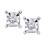 10kt White Gold Small Round Diamond Solitaire Earrings 1/20 Cttw