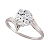 10kt White Gold Womens Round Diamond Miracle Flower Cluster Ring 1/20 Cttw