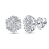 Sterling Silver Womens Round Diamond Hexagon Cluster Earrings 1/10 Cttw